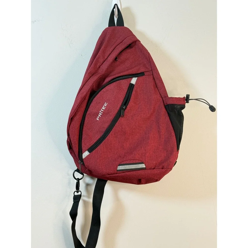 Pritek Sling Bag Red Crossbody Backpack Padded Strap Travel Unisex One Size